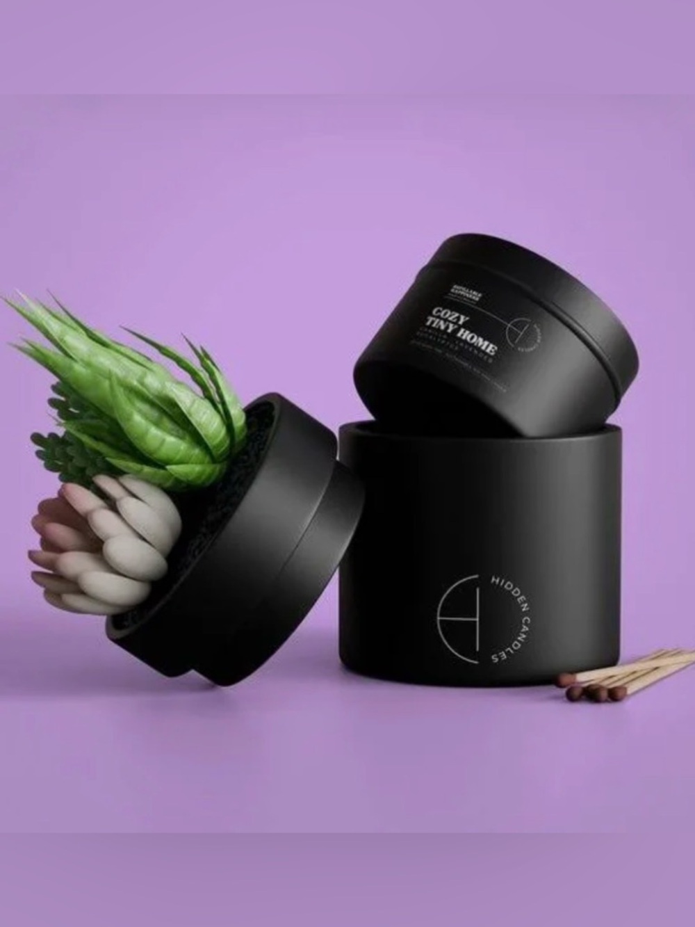 NEW Compact Storage Hidden Candle Cozy Tiny Home | Candle with Faux Succulent